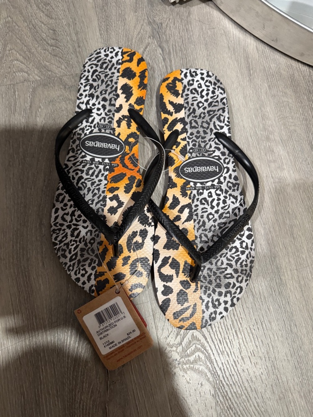 Havaianas Leopard Stripe Flip Flops - Black, Orange, White